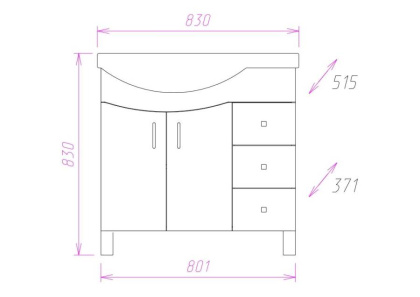 Тумба Onika Эльбрус 82 напольная, белая, крыло справа (ум. Коралл 82)