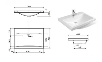 Тумба подвесная под умывальник Monaсo 700х480 2 ящика (ШхГхВ) 698х476х430