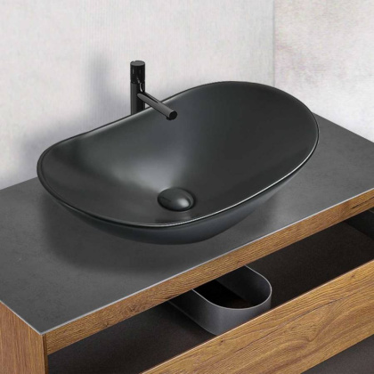 Раковина керамическая Vincea VBS-508MB, 615*360*155, накладная, цвет черный матовый 