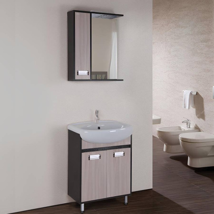 Шкаф-зеркало Onika Гамма 58 ясень шимо/венге, левый, с подсветкой Шкаф-зеркало Onika Гамма 58 ясень шимо/венге, левый, с подсветкой