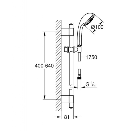 Душевой гарнитур GROHE Relexa Five (ручной душ, штанга 600 мм, шланг 1750 мм), хром (28964001) Душевой гарнитур GROHE Relexa Five (ручной душ, штанга 600 мм, шланг 1750 мм), хром (28964001)
