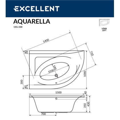Ванна EXCELLENT Aquarella 150x100 (левая) "SMART" (хром) Ванна EXCELLENT Aquarella 150x100 (левая) "SMART" (хром)