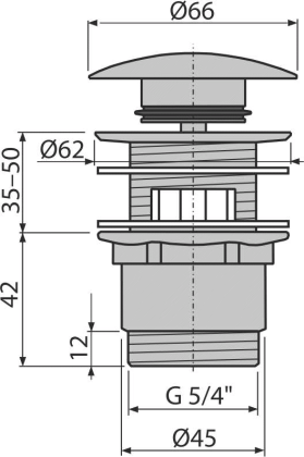 Донный клапан сифона для умывальника CLICK/CLACK 5/4", цельнометаллический с переливом и большой заглушкой