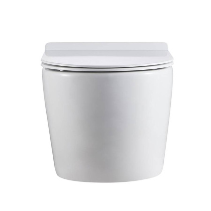 Унитаз подвесной безободковый укороченный Creto Logan L1 1001-001-L1W/1 49 см с крышкой-сиденьем микролифт Унитаз подвесной безободковый укороченный Creto Logan L1 1001-001-L1W/1 49 см с крышкой-сиденьем микролифт