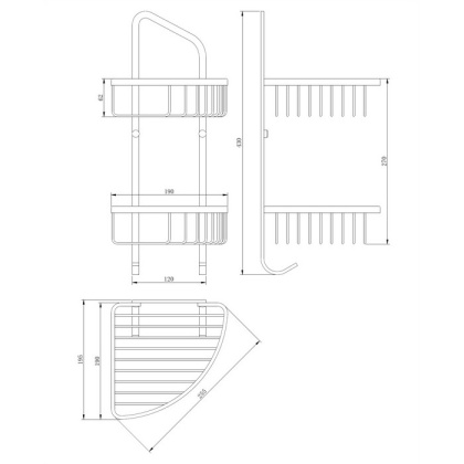 Полка-корзинка для душа угловая двойная 19х19 см OMNIRES UN3510CR (хром) Полка-корзинка для душа угловая двойная 19х19 см OMNIRES UN3510CR (хром)