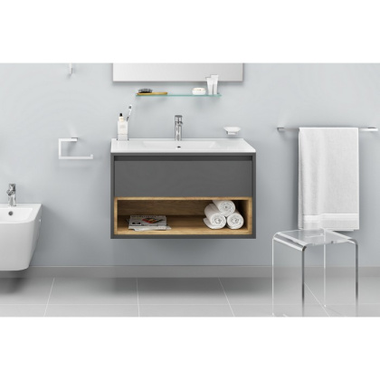 Тумба под раковину EXCELLENT Tuto 80 см (серый/дуб), 1 ящик