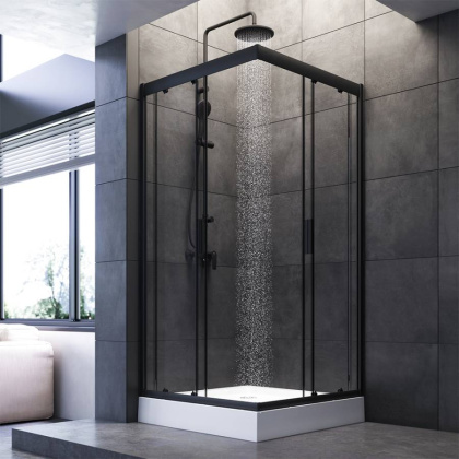 W90G-403-090BT Душевое ограждение Gem Square Slide 90x90 стекло прозрачное, профиль Черный матовый,