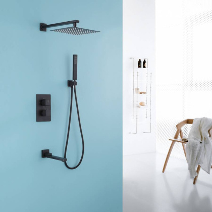 Душевая система ABBER Daheim AF8250B скрытого монтажа с изливом, термостат, черная матовая Душевая система ABBER Daheim AF8250B скрытого монтажа с изливом, термостат, черная матовая