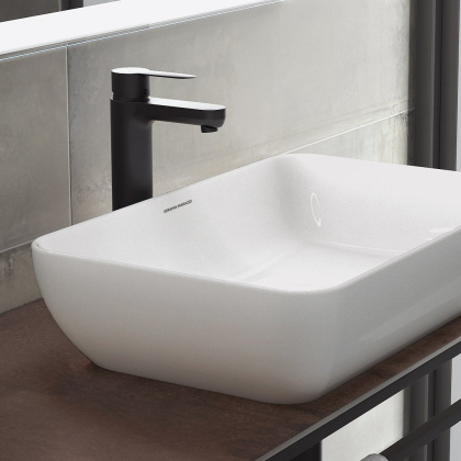 Смеситель для раковины OLE однорычажный высокий без донного клапана, матовый черный