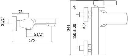 Смеситель для ванны с душем Paffoni Rock RO022ST Смеситель для ванны с душем Paffoni Rock RO022ST