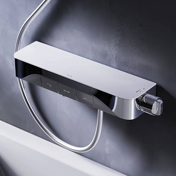 F8F10500 Func, смеситель для душа, кнопочный с полкой, с изливом, хром