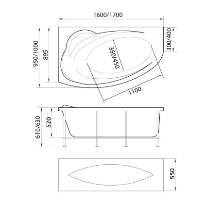 Акриловая ванна 1Marka Direct 170х100 L 01дир1710л Акриловая ванна 1Marka Direct 170х100 L 01дир1710л