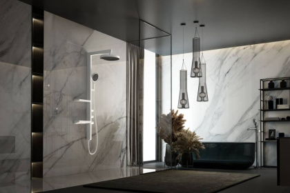 Душевая стойка Inspire VSFS-3I11W с изливом, 30см верх душ, белый Душевая стойка Inspire VSFS-3I11W с изливом, 30см верх душ, белый