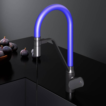 F8007827 Like, смеситель для кухни с каналом для питьевой воды и гибким изливом, черн., синий излив