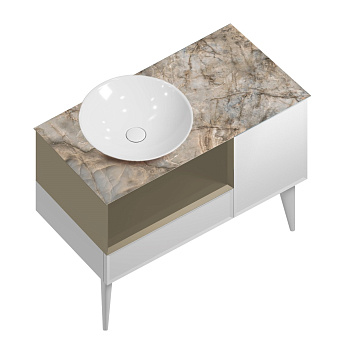 Тумба CONO подвесная с открытой полкой и ящиками 97, белая матовая-лимо CO.97\LIM Тумба CONO подвесная с открытой полкой и ящиками 97, белая матовая-лимо CO.97\LIM