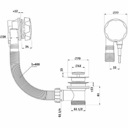 Слив-перелив (в сборе) "АНИ пласт"  ЕМ-301 для ванны, шт