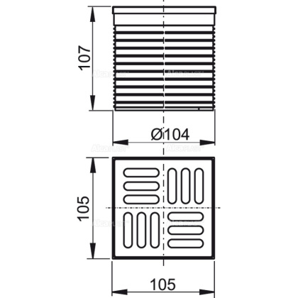 Горло сливного трапа, решетка 105x105 мм серая