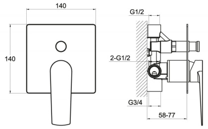 CARIN Встраиваемый двухпозиционый смеситель, хром CAR-BASM-CRM CARIN Встраиваемый двухпозиционый смеситель, хром CAR-BASM-CRM