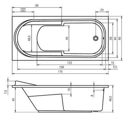 Акриловая ванна Riho Columbia 175х80 B003001005 Акриловая ванна Riho Columbia 175х80 B003001005