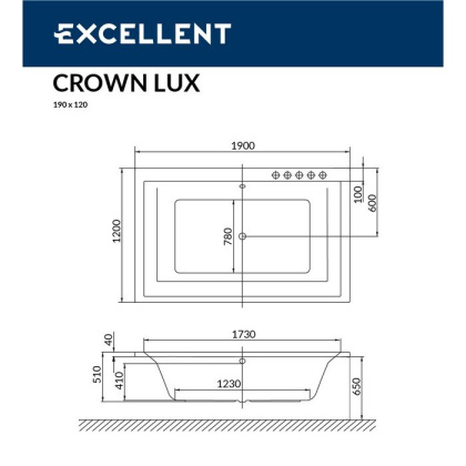 Ванна EXCELLENT Crown Lux 190x120 "NANO" (хром) Ванна EXCELLENT Crown Lux 190x120 "NANO" (хром)