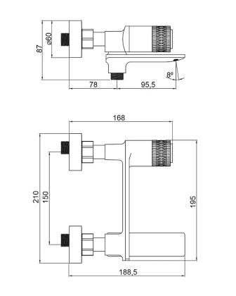 Orange PUSH M01-100cr Смеситель для ванны/душа с кнопочным управлением