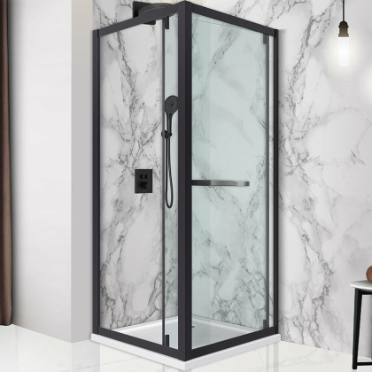 Душевой уголок с поворотной дверью Stile VSS-2ST9090CLB-R, 900*900, черный, стекло прозрачное, правый