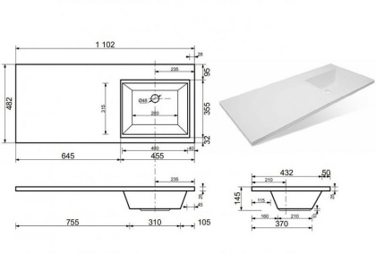 Раковина Sanstar Эстет Даллас 110 R ФР-00001668 над стиральной машиной Белая
