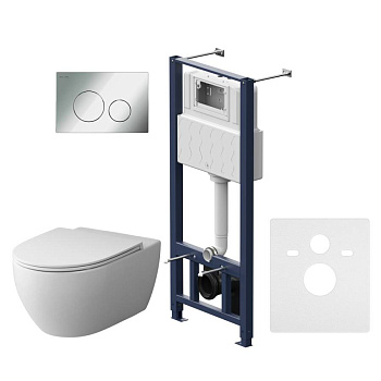 IS49051.111700 Комплект Инсталляция с клавишей Pro L глянец. Хром с подвесным унитазом Awe FlashClean с сид м/лифт