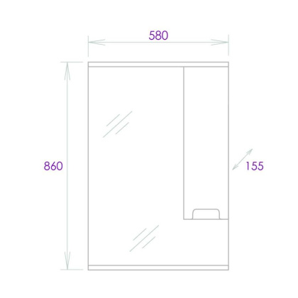 Шкаф-зеркало Onika Харпер 58 белый глянцевый, правый, с подсветкой Шкаф-зеркало Onika Харпер 58 белый глянцевый, правый, с подсветкой