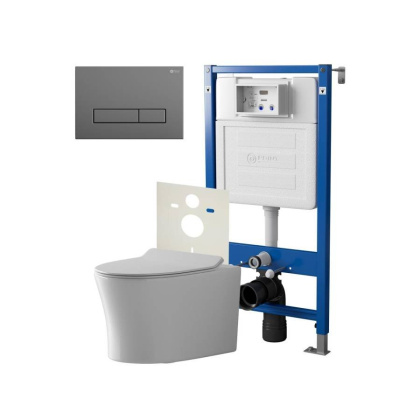 Сет: Система инсталляции Point Элемент для подвесного унитаза PN45120 + Клавиша смыва для инсталляции Point Меркурий, цвет графит, PN44831GM + Унитаз подвесной Point Вега безободковый, сиденье микролифт PN41711