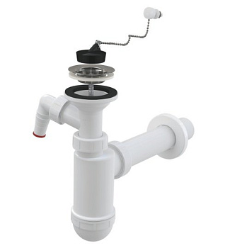 Сифон для умывальника DN40 со штуцером, с нержавеющей peшeткой DN63, с цепочкой Сифон для умывальника DN40 со штуцером, с нержавеющей peшeткой DN63, с цепочкой