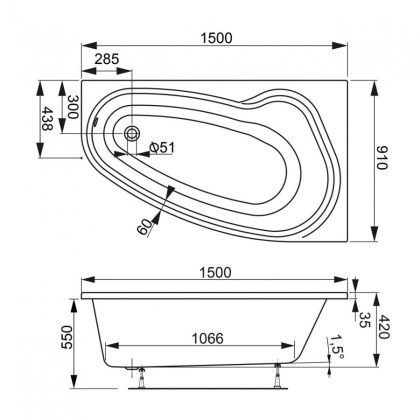 Акриловая ванна VAGNERPLAST AVONA 150x90 Right Акриловая ванна VAGNERPLAST AVONA 150x90 Right