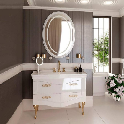 Зеркало Onika Адель 70 белое, с LED подсветкой, овальное