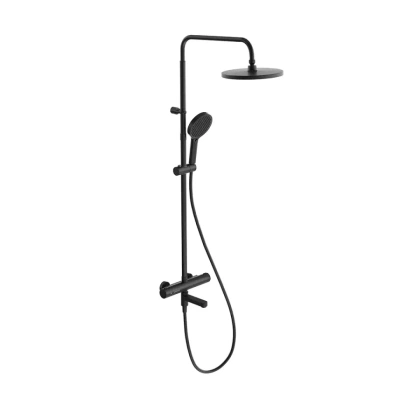 Душевая колонна FONTE на 3 потока с пов.изливом с термостатическим смесителем, черный матовый