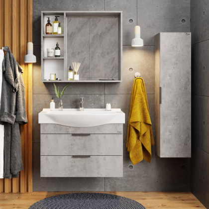 Шкаф-зеркало Onika Девис 80 бетон чикаго, универсальный Шкаф-зеркало Onika Девис 80 бетон чикаго, универсальный