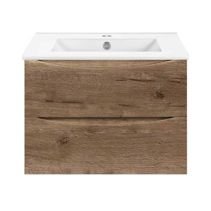 База под керамическую раковину Mia Slim 700 подвесная, 2 выкатных ящика soft close, V.Oak