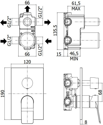 Смеситель для душа Paffoni Tilt TI019ST/M (с внутренней частью) Смеситель для душа Paffoni Tilt TI019ST/M (с внутренней частью)