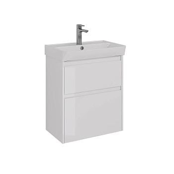 Тумба Lemark COMBI 60см под 1 раковину, подвесная/напольная, 2 ящика, цвет корпуса, фасада: Белый глянец
