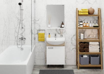 Тумба Onika Эко 52 Black напольная, белая/дуб сонома (ум. Акватон 52) Тумба Onika Эко 52 Black напольная, белая/дуб сонома (ум. Акватон 52)