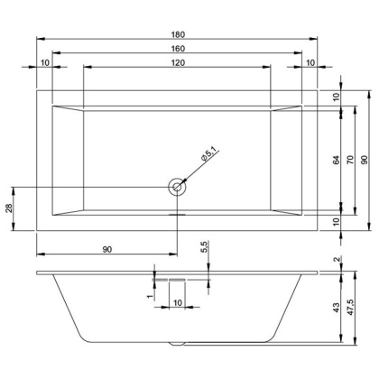 Акриловая ванна Riho Rething Cubic 180x90 Акриловая ванна Riho Rething Cubic 180x90