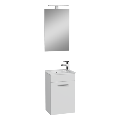 Набор Mia 40 см с дверцей (раковина, шкаф под раковину, зеркало), цвет белый глянцевый