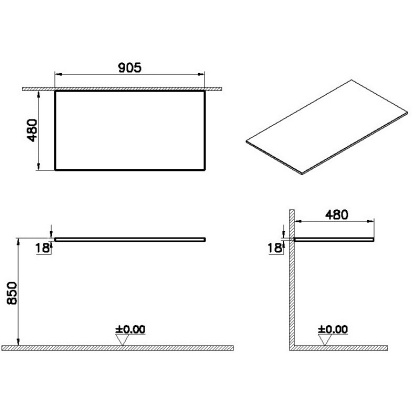 Столешница 90 см, без отверстия, ясень