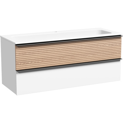 Тумба подвесная SANCOS Delta 1195х445х500, c двумя ящиками оснащенными доводчиками , дуб светлый/белый , арт. DL120W