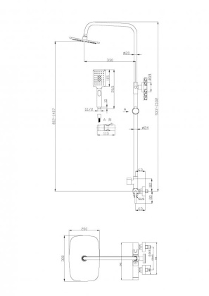 ACQUA Душевая стойка со смесителем для верхнего и ручного душа, хром ACQUA-DOCM-CRM ACQUA Душевая стойка со смесителем для верхнего и ручного душа, хром ACQUA-DOCM-CRM