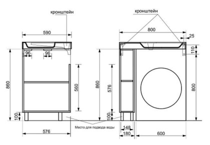 Комплект напольный под умывальник Riga Luxe 800х590 левосторонний Ш180хГ576хВ860 Комплект напольный под умывальник Riga Luxe 800х590 левосторонний Ш180хГ576хВ860