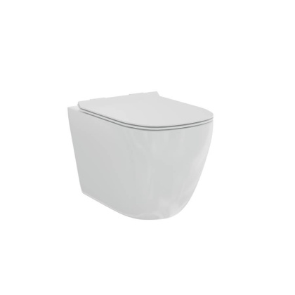 Унитаз подвесной безободковый укороченный Creto Logan L1 1001-001-L1W/1 49 см с крышкой-сиденьем микролифт Унитаз подвесной безободковый укороченный Creto Logan L1 1001-001-L1W/1 49 см с крышкой-сиденьем микролифт