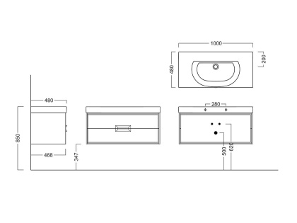 Тумба CANALETTO подвесная с ящиками 100, белая матовая CN.100\M Тумба CANALETTO подвесная с ящиками 100, белая матовая CN.100\M