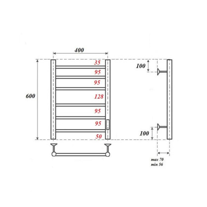 Полотенцесушитель электрический Point Аврора PN10846B П6 400x600 диммер справа, черный Полотенцесушитель электрический Point Аврора PN10846B П6 400x600 диммер справа, черный