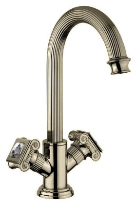 OLIMP-LS2-03/24-Sw Смеситель на раковину с донным клапаном, золото, ручки Swarovski