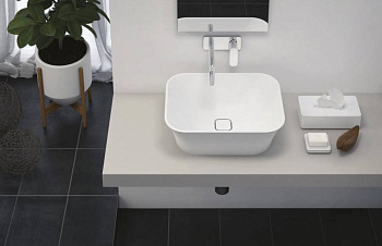 TITAN-SQUARE-50-38-17-LVB Накладная раковина из литьевого мрамора Цвет Белый  TITAN-SQUARE-50-38-17-LVB Накладная раковина из литьевого мрамора Цвет Белый